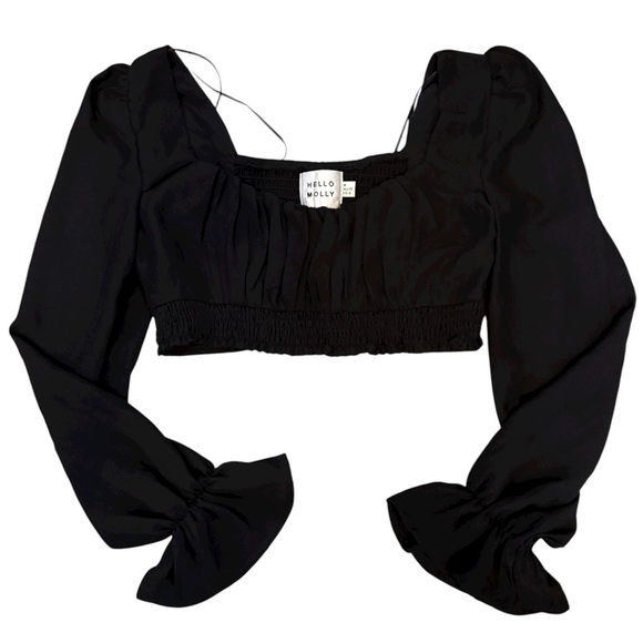 Hello Molly Black Puff Sleeve Crop Top Size 6 in excellent like-new condition - Picture 2 of 5